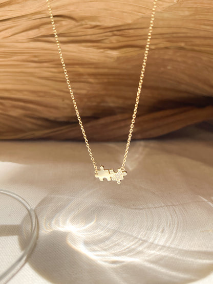 Pieces of puzzle 18K gold plated neck chain in sterling silver