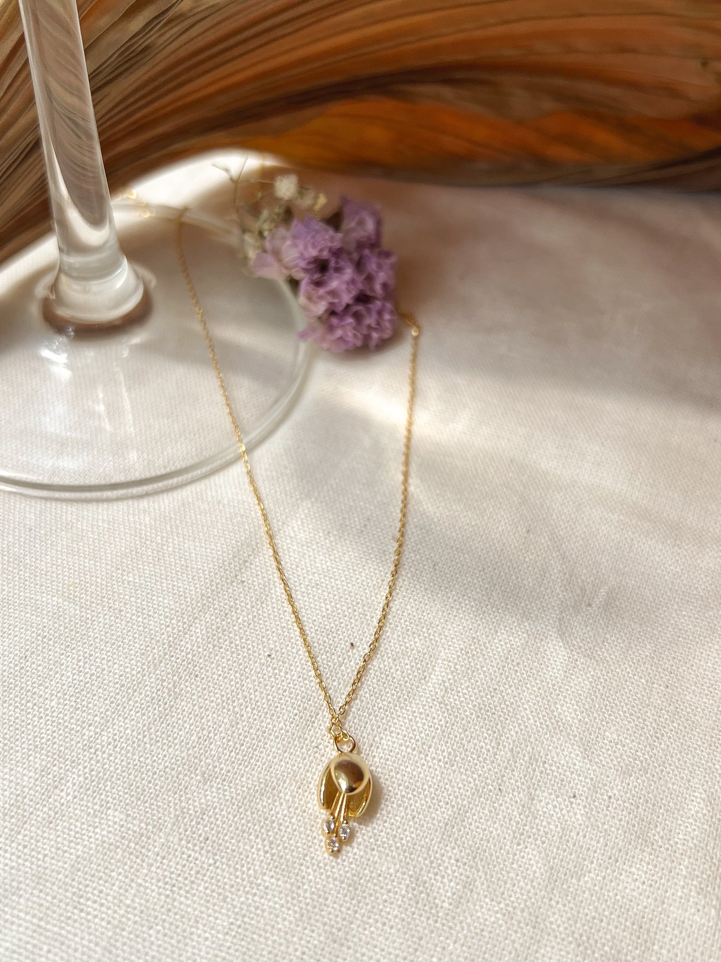 Tulip pendant 18K gold plated sterling silver neck chain