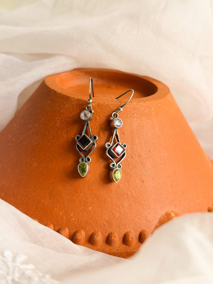 Arka fish hooks with multi stone in silver