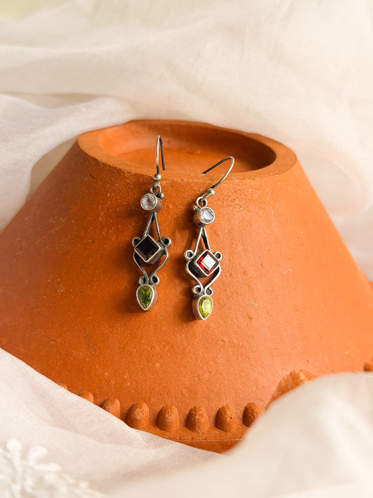 Arka fish hooks with multi stone in silver