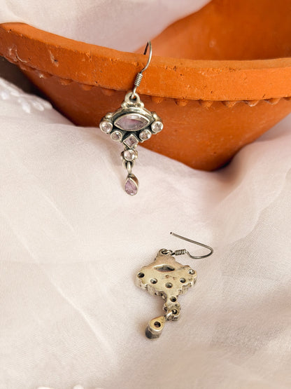 Moksha fish hook earrings in sterling silver with amethyst stone