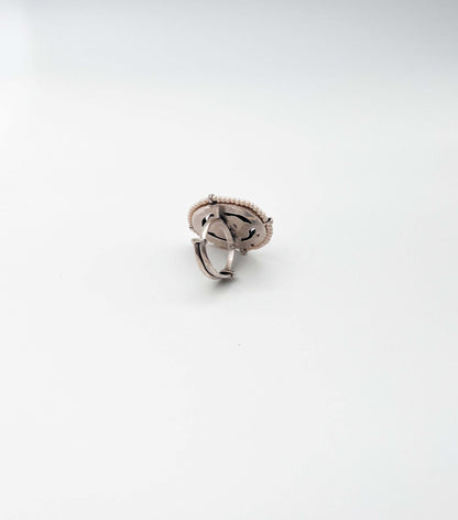 Rangoli silver ring with turquoise and ruby pink kundan