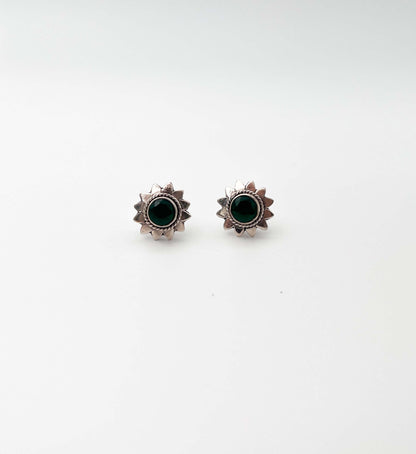 Dhara silver mini studs with emerald stone