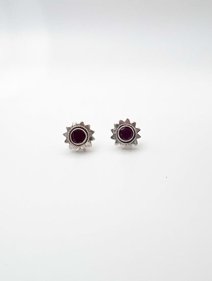 Padma silver mini studs with ruby stone