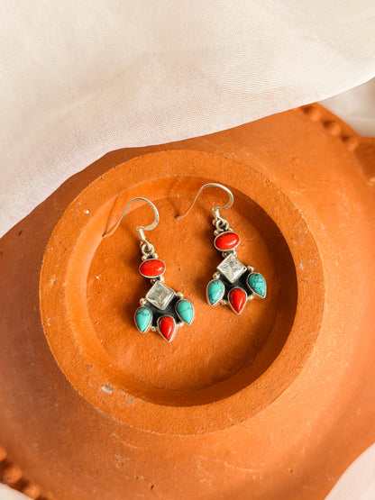 Indira fish hooks in silver with multi color gemstone