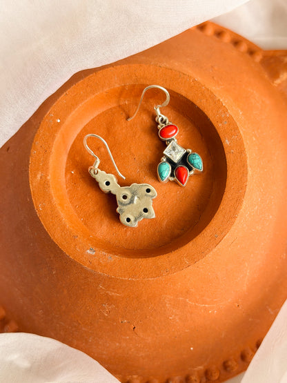 Indira fish hooks in silver with multi color gemstone