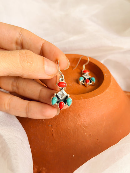 Indira fish hooks in silver with multi color gemstone