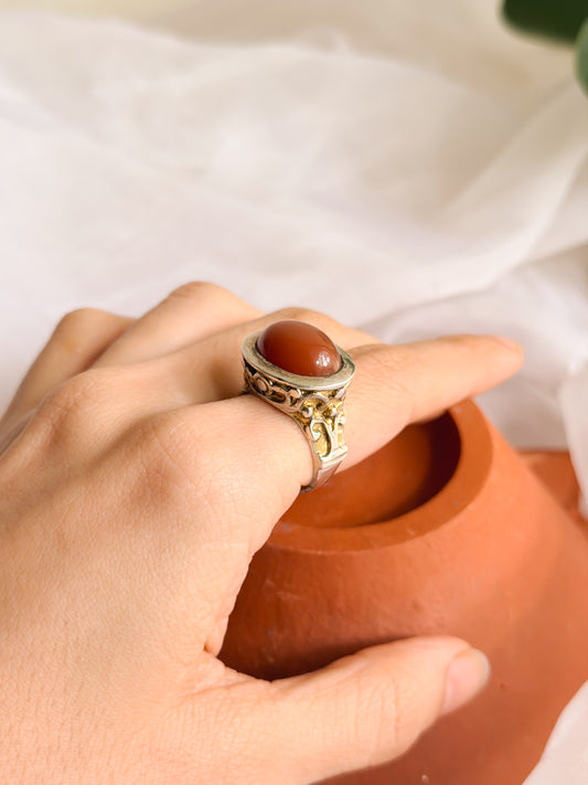 Zaina silver ring with carnelian stone (adjustable)