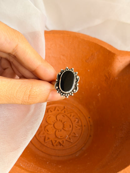 Aarzoo silver ring with Black onyx stone (adjustable)