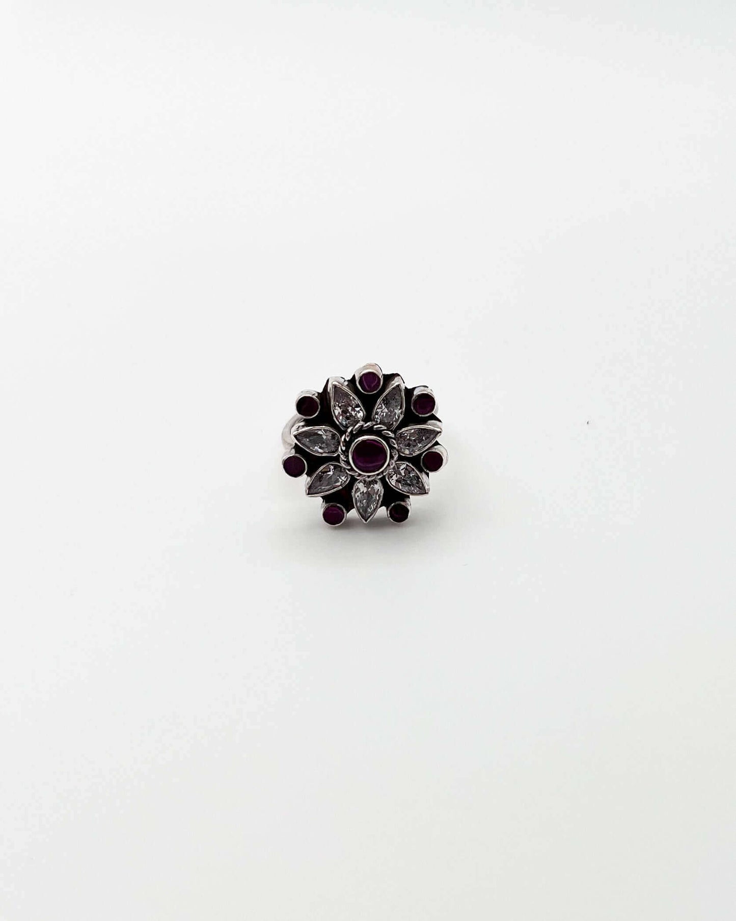 Divya Silver ring with pink glass and zircons