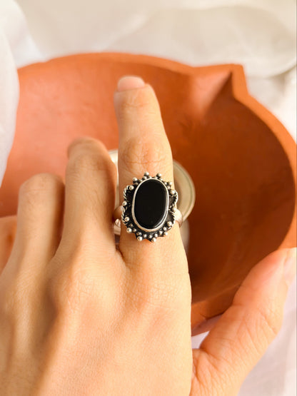Aarzoo silver ring with Black onyx stone (adjustable)