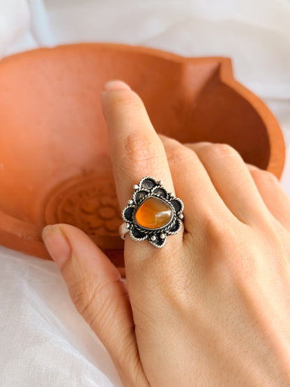 Amber oxidised silver ring with citrine stone (adjustable)