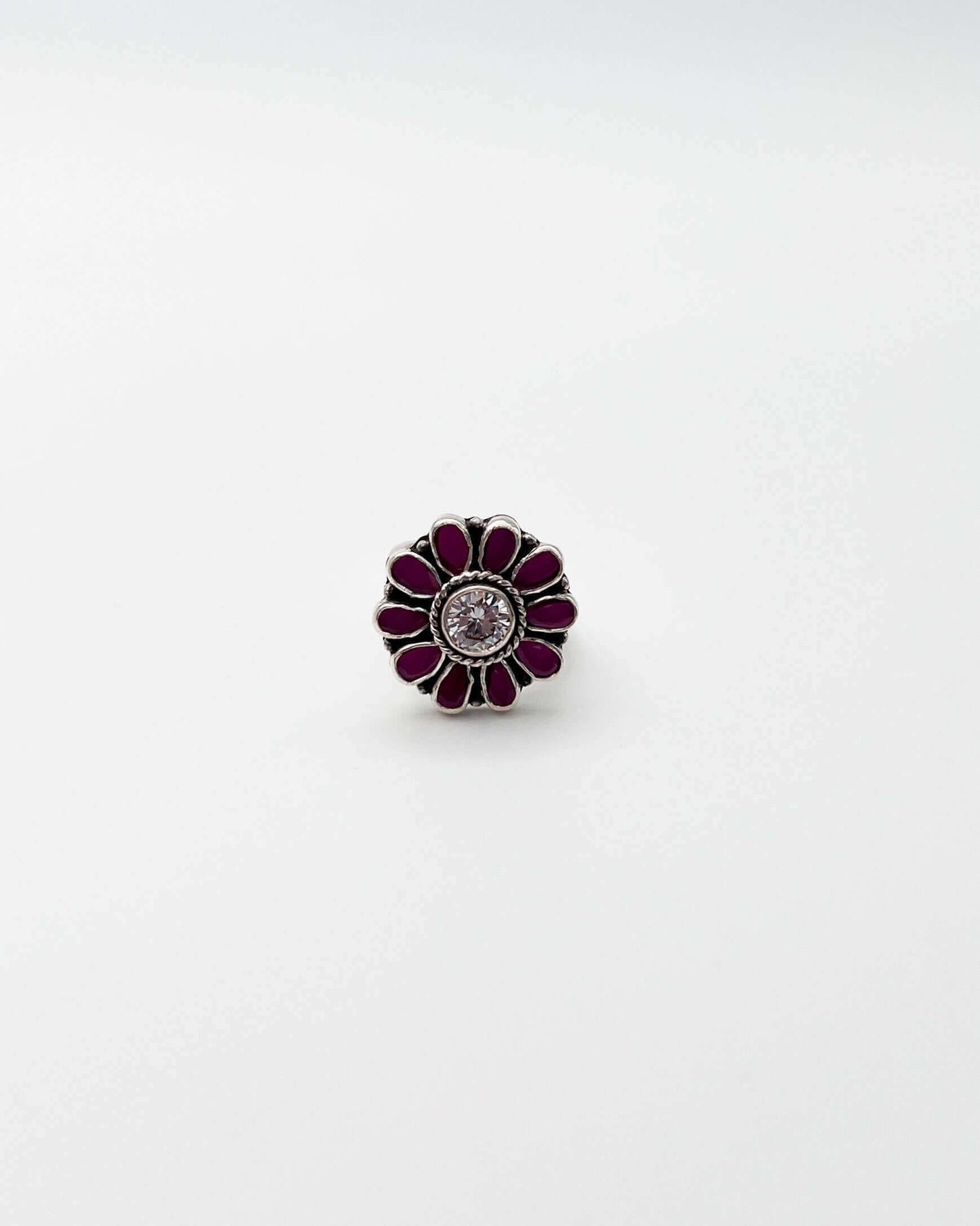 Bakula ring with glass polki and pink glass stone