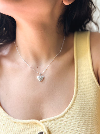 Soul encrusted heart charm neck chain in sterling silver