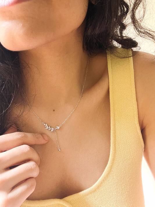 Olive leaf dangling sterling silver necklace