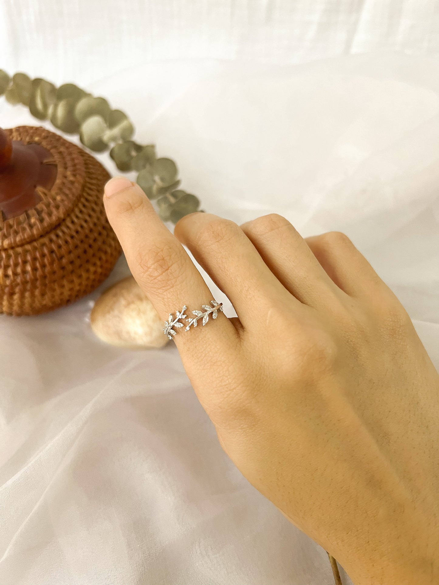 Olive branch sterling silver adjustable ring