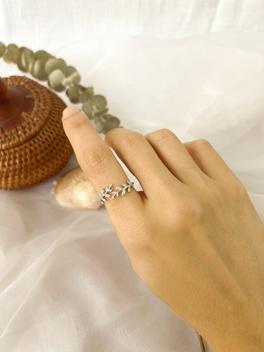 Olive branch sterling silver adjustable ring
