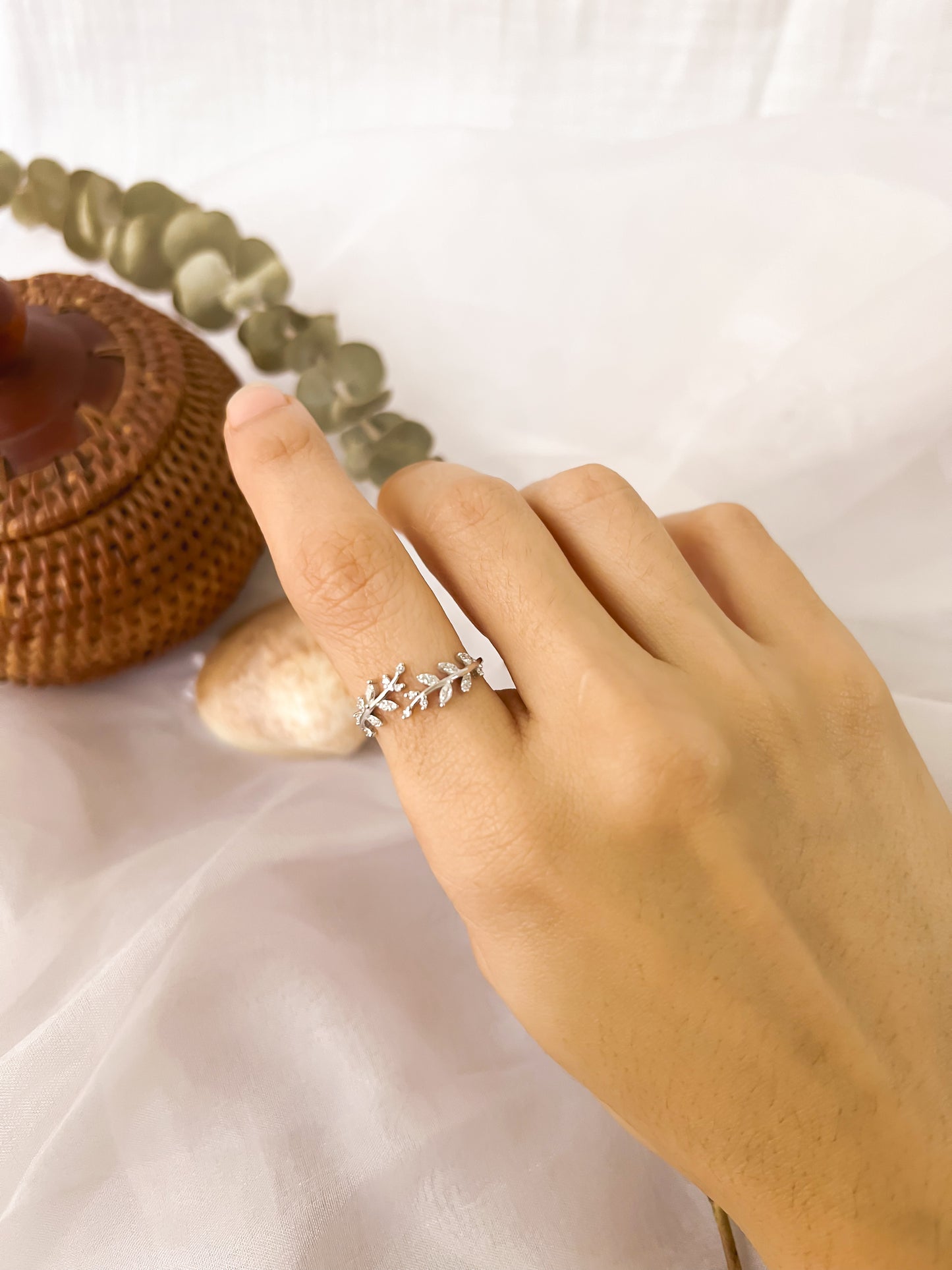 Olive branch sterling silver adjustable ring