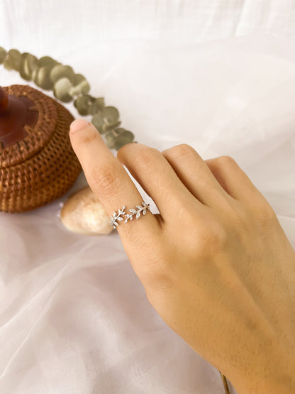 Olive branch sterling silver adjustable ring