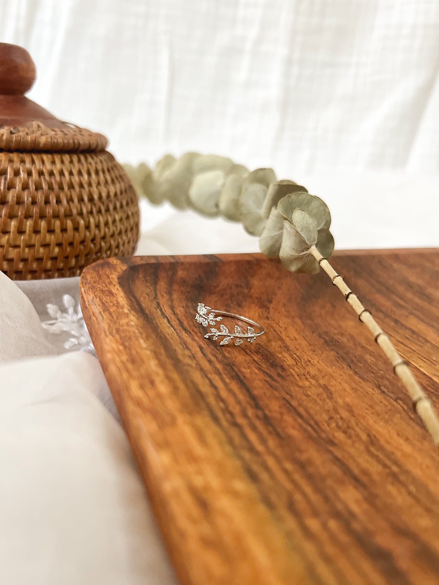 Olive branch sterling silver adjustable ring
