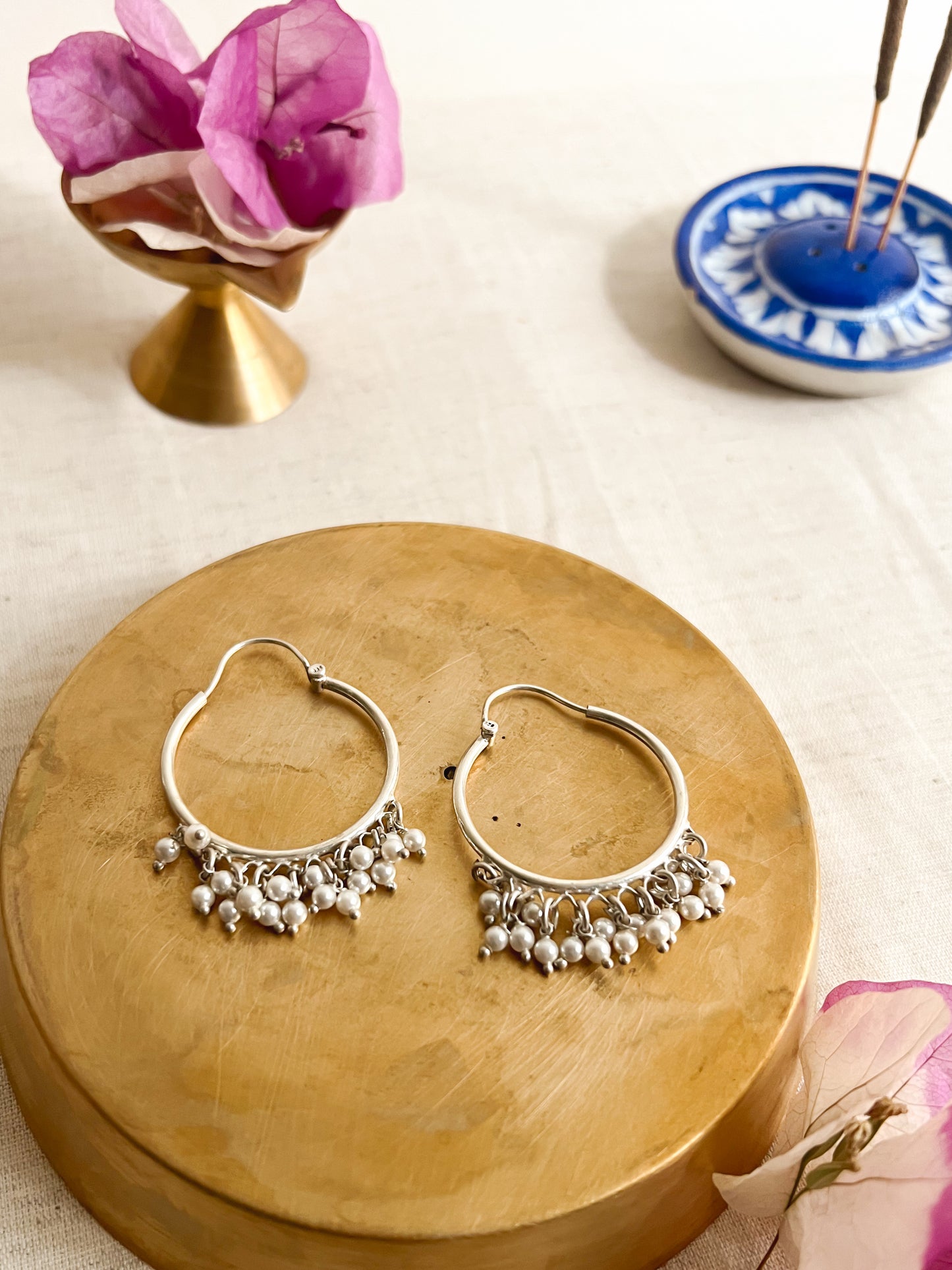 Kundal beaded hoops in sterling silver