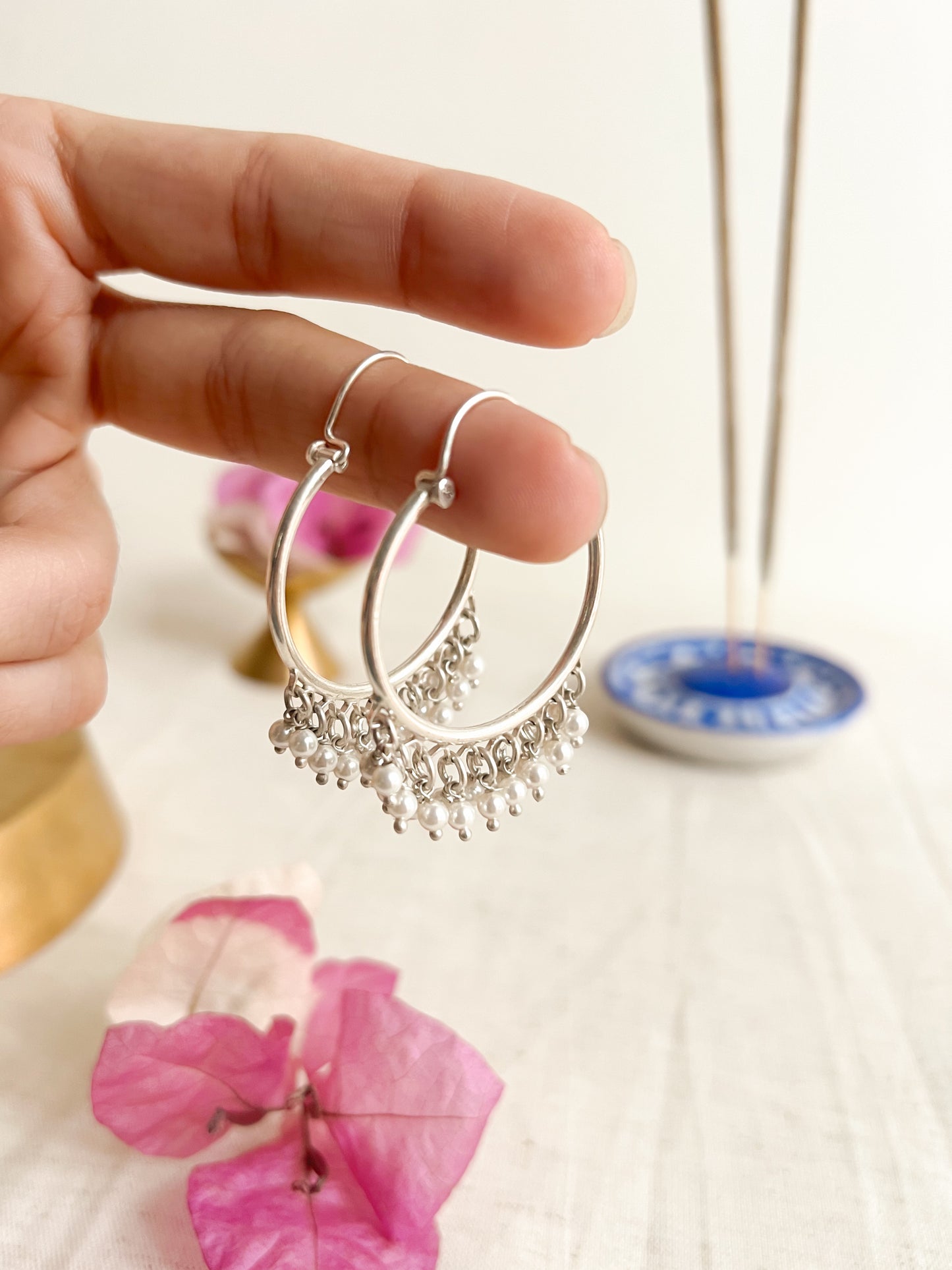 Kundal beaded hoops in sterling silver