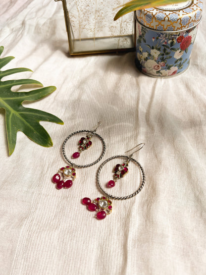 Pakhi ruby onyx kundan detail silver danglers