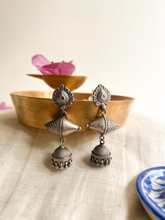 Taaweez jhumka in oxidised 925 silver