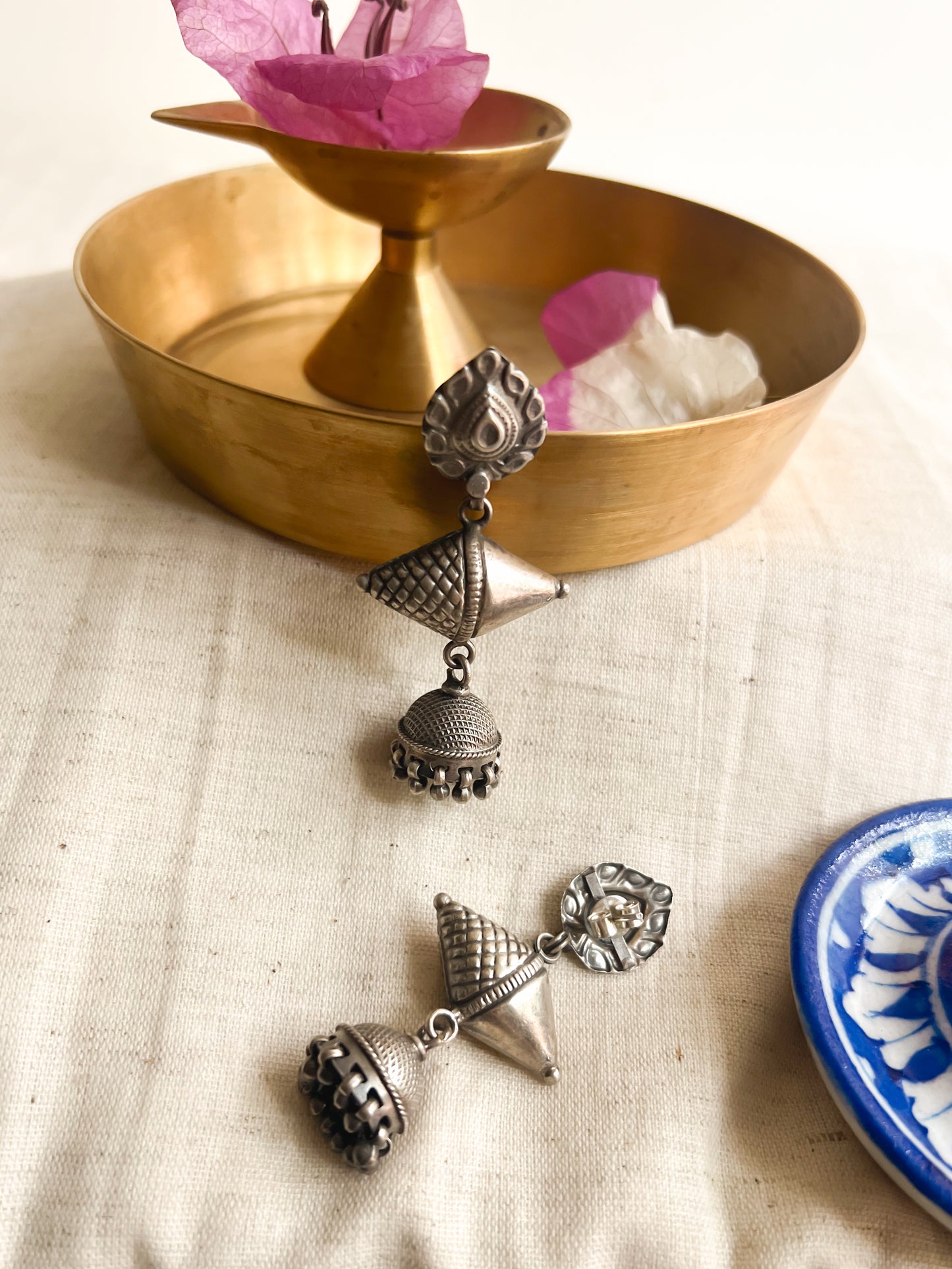 Taaweez jhumka in oxidised 925 silver