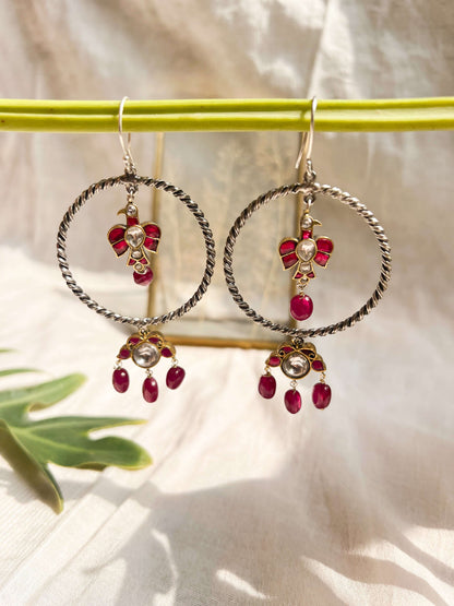 Pakhi ruby onyx kundan detail silver danglers