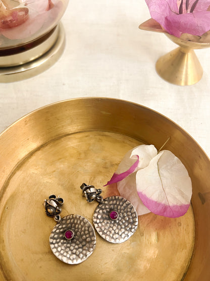 Thaal oxidised silver earrings with ruby onyx