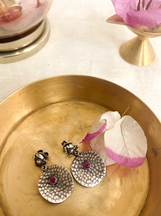 Thaal oxidised silver earrings with ruby onyx