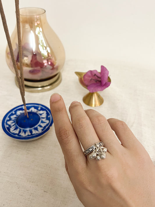 Dilbahar oxidised silver ring with ghunghroo (adjustable)