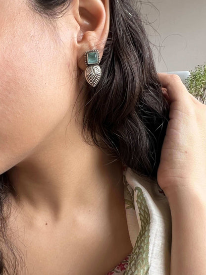 Ojaswini silver mini studs with aquamarine stone