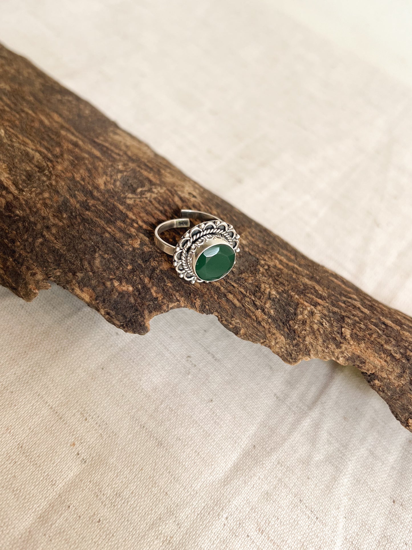 Kaavish silver ring with green onyx (adjustable)
