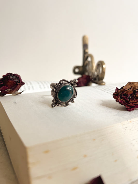 Dhara oxidised silver ring with green onyx (adjustable)