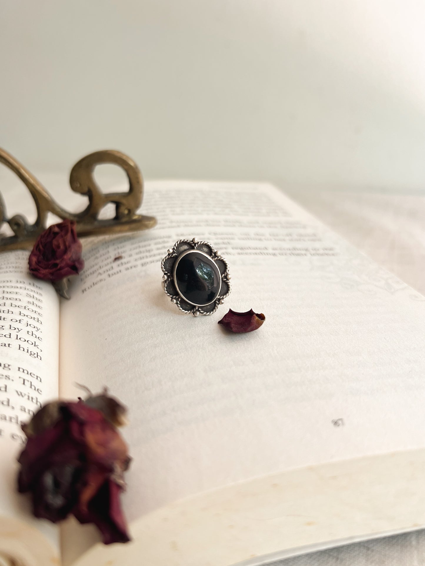 Nabha oxidised silver ring with black onyx stone (adjustable)