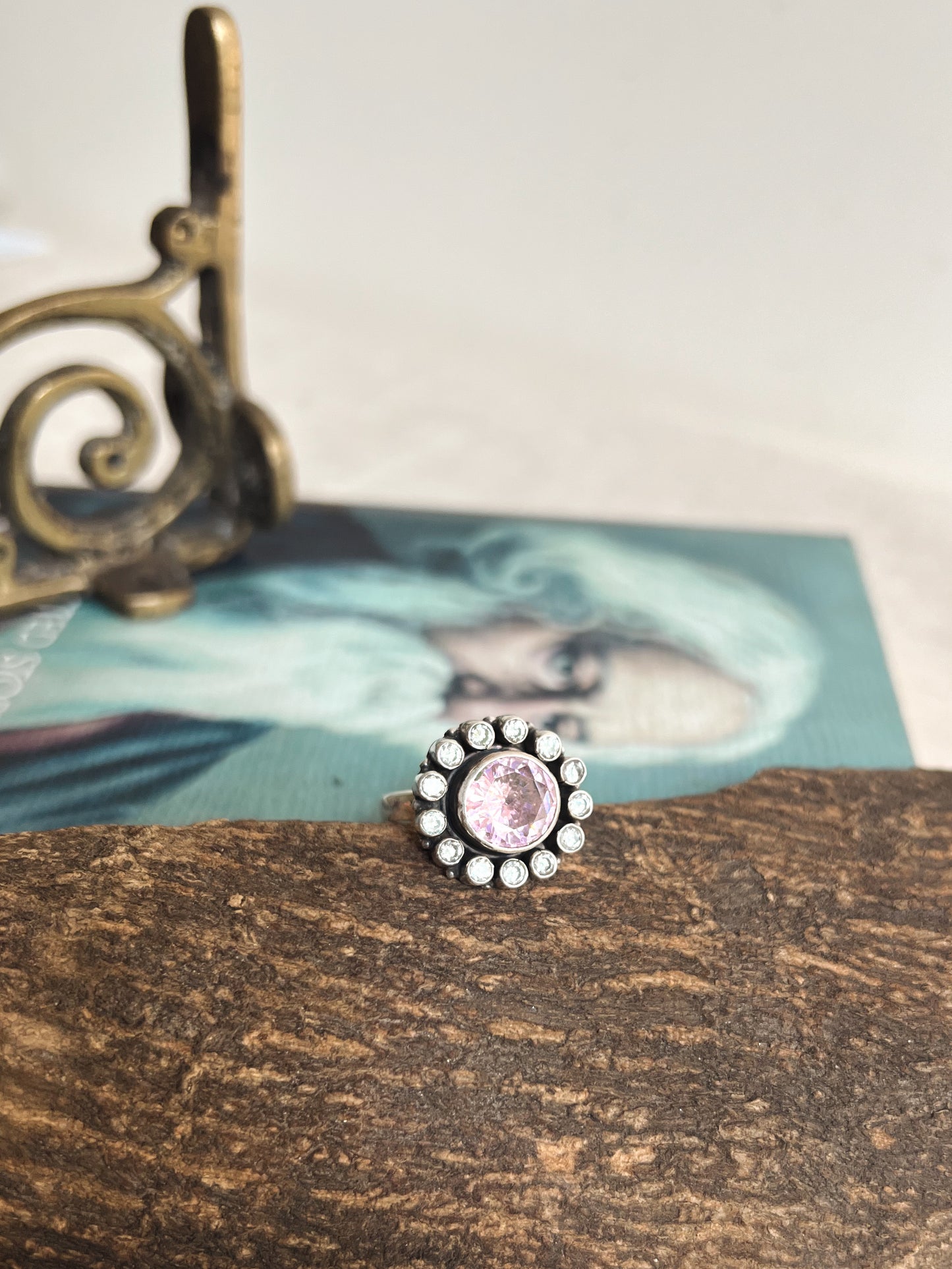 Priyatam silver ring with clear and pink zircons (adjustable)