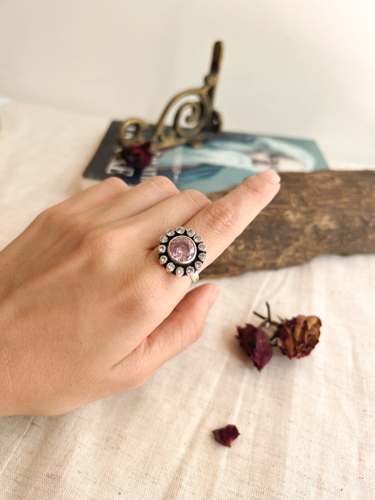 Priyatam silver ring with clear and pink zircons (adjustable)