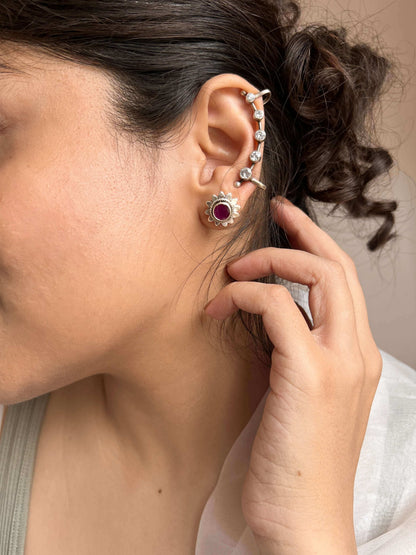 Padma silver mini studs with ruby stone