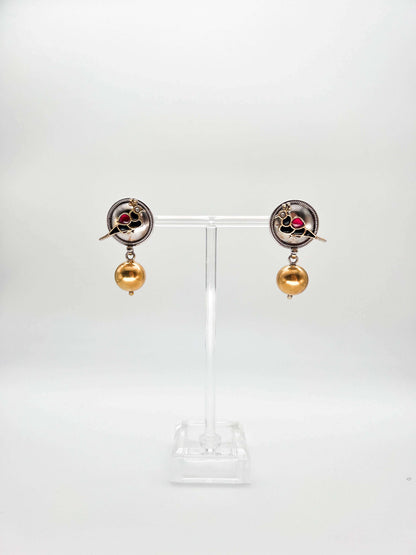 Chidiya black and red kundan dual tone drop earring
