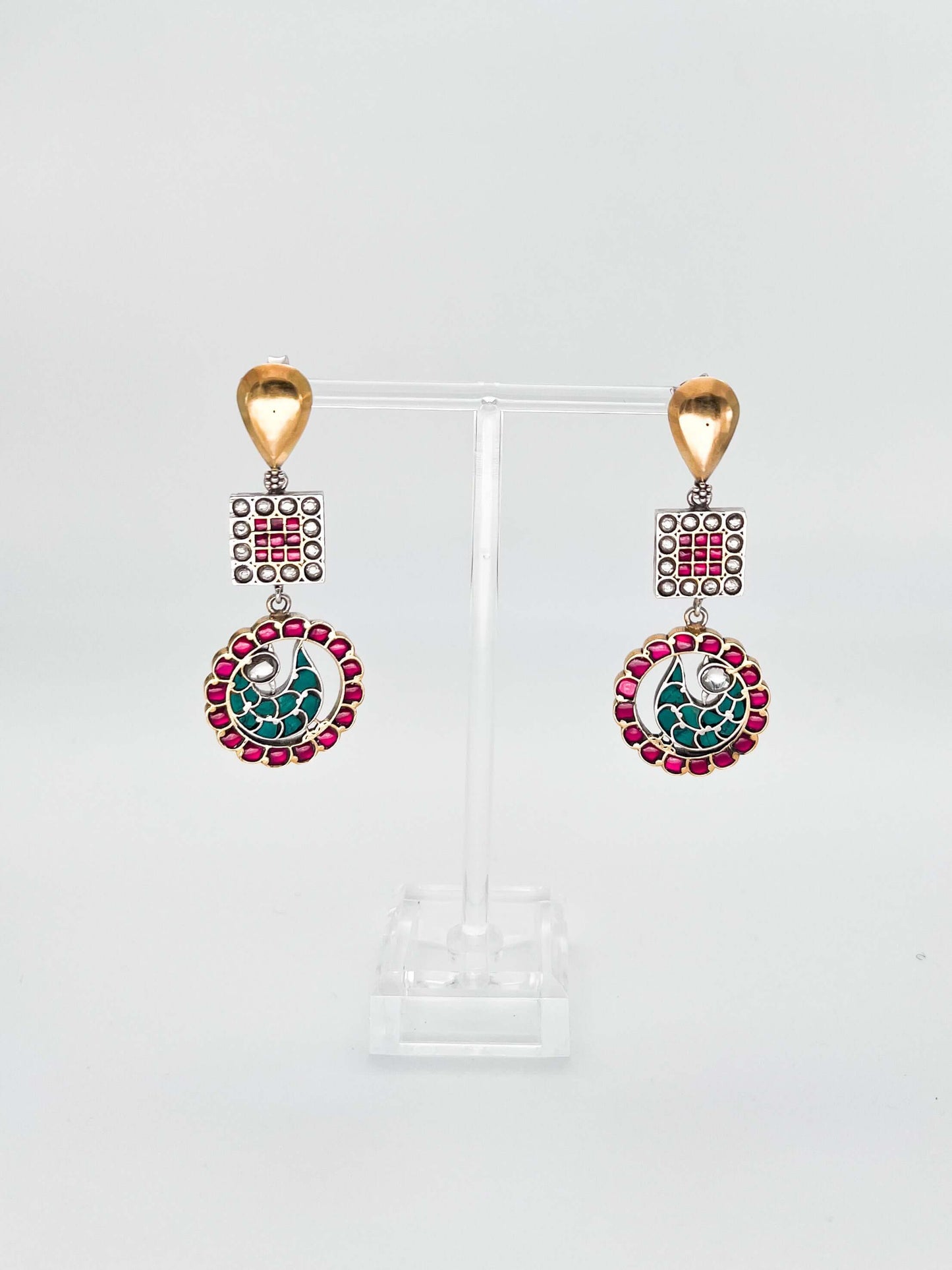 Reva dual tone silver earrings with kundan