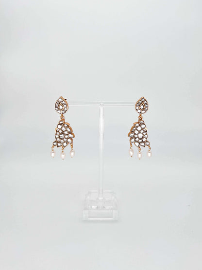 Hamsini gold plated silver earrings with polki and natural pearls