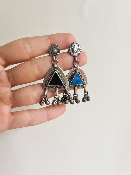 Ferhana oxidised afghani earrings in 925 silver with mirror