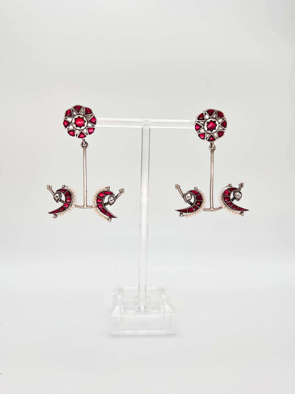 Mayuri silver danglers with ruby pink and white kundan