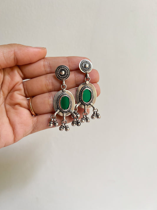 Gulnoor oxidised afghani earrings in 925 silver with mirror detail