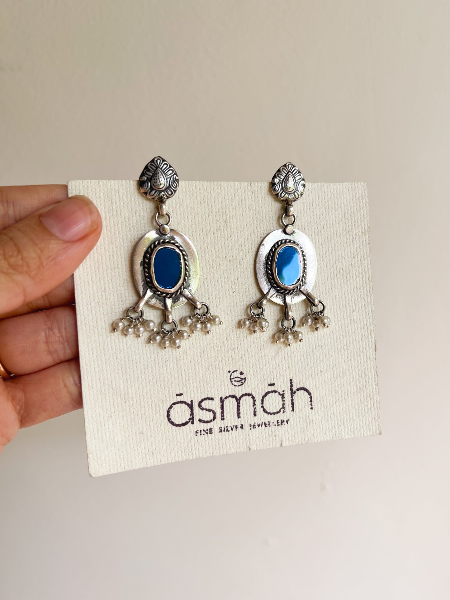 Gulnoor oxidised afghani earrings in 925 silver with mirror detail