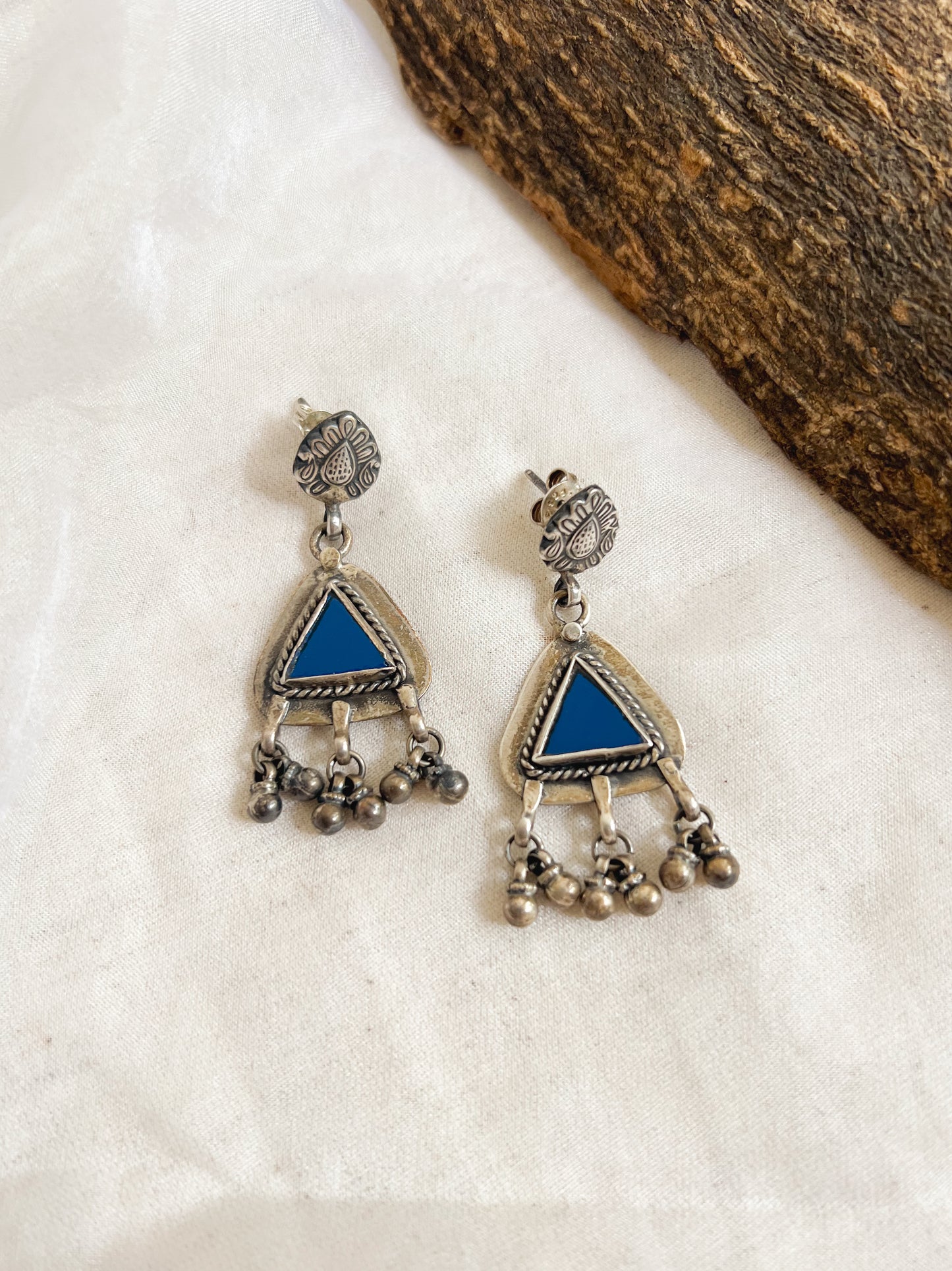 Ferhana oxidised afghani earrings in 925 silver with mirror