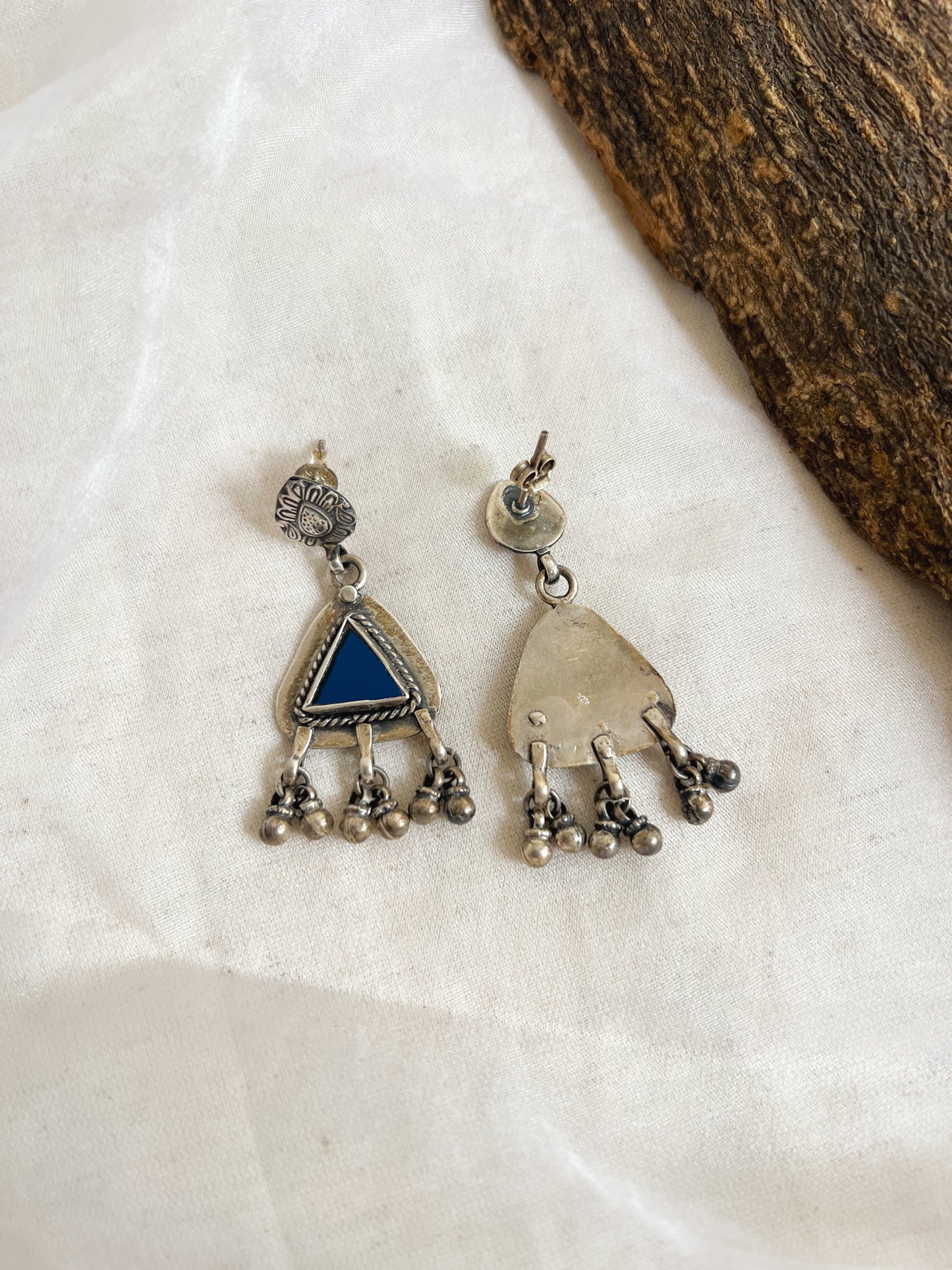 Ferhana oxidised afghani earrings in 925 silver with mirror