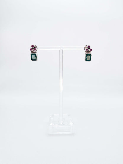 Shreyasi mini studs with emerald and pink ruby glass stone